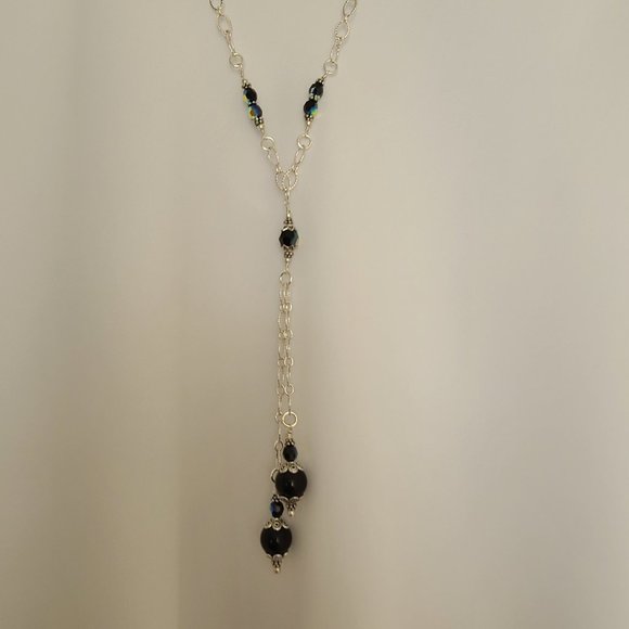Black Swarovski Crystal Dangle Necklace - Picture 3 of 4